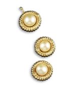 A South Sea cultured pearl and coloured diamond pendant and matching earrings, the pendant is