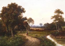 Hendrik Pieter Koekkoek (Dutch 1843-1890) Figure in a landscape before a cottage A pair both