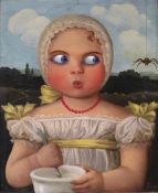 ‡REX JOHN WHISTLER (1905-1944) Little Miss Muffet c.1936 oil on panel with articulated eyes signed