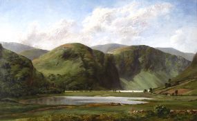 John Brett R.A.(1831-1902) View of Glendalough Ireland Signed dated 1855 and inscribed Oil on