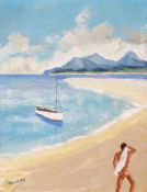 ‡SIR NÃ–EL COWARD (1899-1973) Beach Scene signed oil on canvas 24.5 x 19.5cm Provenance The Estate