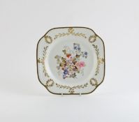 An H & R Daniel square cabinet plate, c.1824, painted by William Pollard in pattern 3902 with a