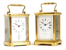 An alarm carriage timepiece, white enamel dial with subsidiary alarm dial, cylinder platform, in a