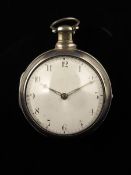 A silver pair cased verge watch, signed J. Samuel, Louth, no. 8027, balance cock engraved with a