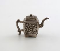 A Victorian miniature silver Chinoiserie teapot, by Yapp and Woodward, Birmingham 1852, tapering