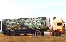 One of his earliest pieces, Silent majority was painted onto the outside of an 'Overlander' semi-