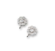 A pair of diamond cluster earrings, the centre round brilliant cut diamonds are each set within a