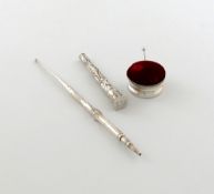 A mixed lot of silver items, various dates and makers, comprising: an Edwardian silver pencil of