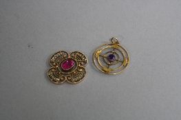 TWO EDWARDIAN 9CT OPENWORK PENDANTS