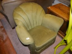 1930s fan back upholstered arm chair,