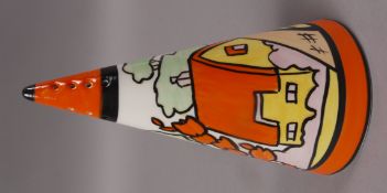 A Wedgwood conical sugar sifter based on an original design by Clarice Cliff,