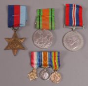 Three WWII medals and three miniature medals