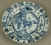 A Chinese kraak style blue and white charger