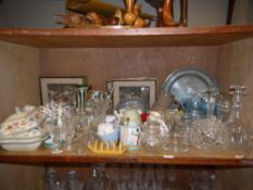 Cut and moulded glass vases, sundae dishes, decanters, water jugs, mixed tea ware,