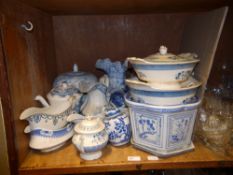 A quantity of blue and white ware including, vases jugs, planters,