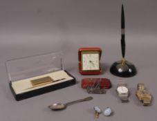 Two gentlemens' wristwatches, Colibri lighter and pen set, pair of Wedgwood Jasperware cufflinks,