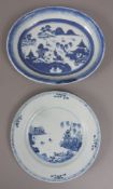 An 18th century Chinese blue and white plate painted with an island river landscape,