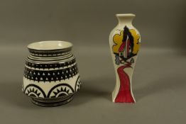 A Moorland vase in black and silver lustre of geometric design,