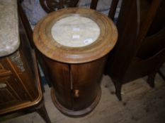 A Victorian mahogany and marble inset cylinder pot cupboard