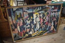 Figures in an abstract landscape, oil on board,