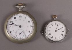 A French pocket watch in base metal case together with a lady's silver cased fob watch with