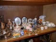 Tuscan china tea service, framed needle work panels, flower clusters, galleried tray,