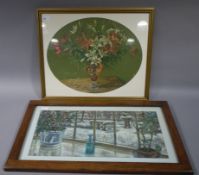 Shirley Stopford-Taylor, snow covered garden viewed from a window, pastel, signed to lower left,