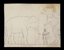 THE VALLEY OF GWANGI (1969) - Ray Harryhausen Gwangi Scale Comparison A printed sketch of Gwangi