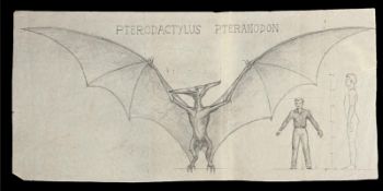 THE VALLEY OF GWANGI (1969) - Ray Harryhausen Hand-Drawn Pterodactylus Scale Comparison A hand-drawn