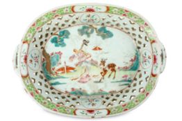 A CHINESE FAMILLE ROSE BASKET. Qing Dynasty, Yongzheng period. The basket of oval section with