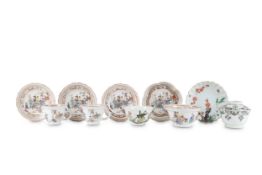A COLLECTION OF CHINESE CUPS AND SAUCERS. Qing Dynasty. Comprising: a part rose tea set with two