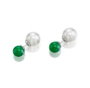 A Pair of Jadeite Bead and Cultured Pearl Earrings
