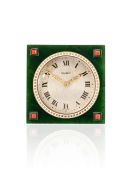A Very Fine Art Deco Nephrite, Gem-Set and Enamel Desk Clock, by Cartier,