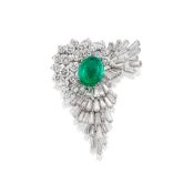 An Emerald and Diamond Brooch