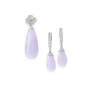A Lavender Jadeite and Diamond Pendant and Earring Suite (2)