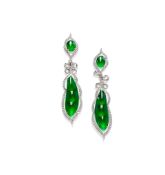 A Pair of Jadeite and Diamond 'Peapod' Earrings