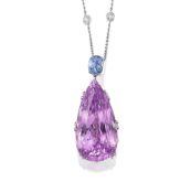 A Kunzite, Sapphire and Diamond Pendant Necklace