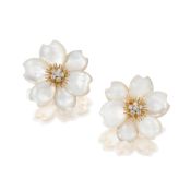 A Pair of Mother-of-Pearl and Diamond 'Rose de Noël' Earrings, by Van Cleef & Arpels