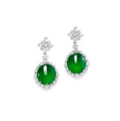 A Pair of Jadeite and Diamond Pendent Earrings