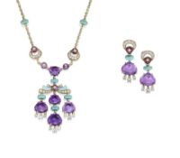 A Gem-Set and Diamond 'Mediterranean Eden' Pendant Necklace and Earring Suite, by Bulgari (2)