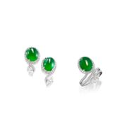A Jadeite and Diamond Ring and Earring Suite (2)