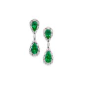 A Pair of Emerald and Diamond Pendent Earrings