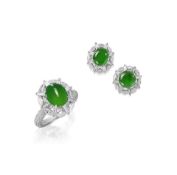 A Jadeite and Diamond Ring and Earring Suite (2)