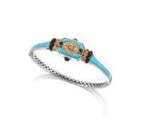 A Coloured Diamond, Turquoise and Onyx Bangle, by Claudia Ma
