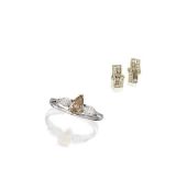 A Coloured Diamond and Diamond Ring and Earring Suite (2)