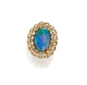 An Opal Doublet and Diamond Ring