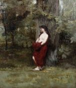 Follower of Jean Jacques Henner (French, 1829-1905) A female nude in a woodland landscape