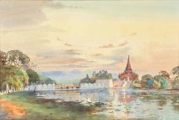 M Thein Pe (Burmese, active circa 1920-circa 1930) A set of two views of the Mandalay Palace Moat.