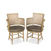 A PAIR OF GEORGE III PAINTED AND CANED BERGERESCirca 1800 (2)