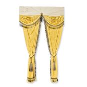 A set of four pairs of yellow moire silk, lined and interlined curtains (12)